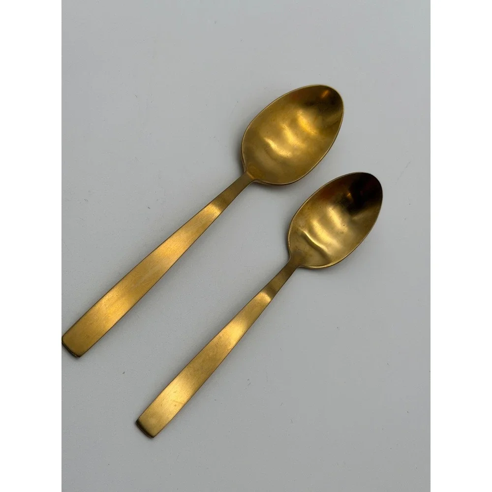 Skandia Gold Tone Stainless Steel Spoons Set of 2 Tablespoon Teaspoon Flatware